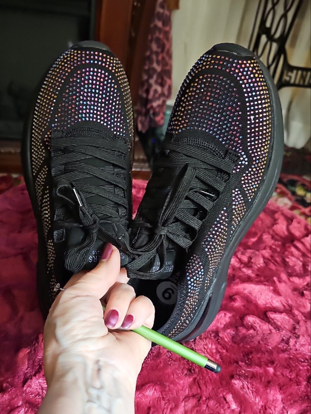 Skechers Black Sneakers with Iridescent Rhinestones - Picture 9 of 13